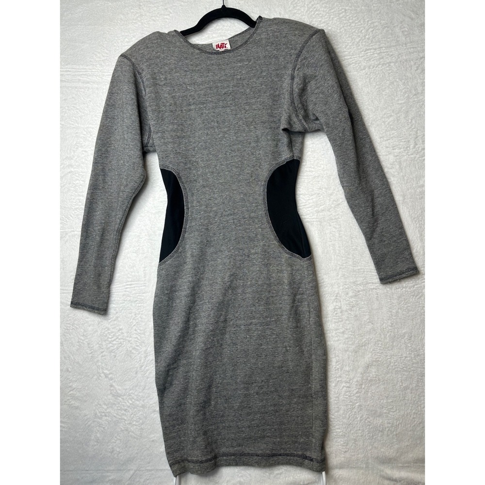 VTG Plati Surf Skin Gray Long Sleeve Open Back Bodycon Dress 11/12 Athletic Knit